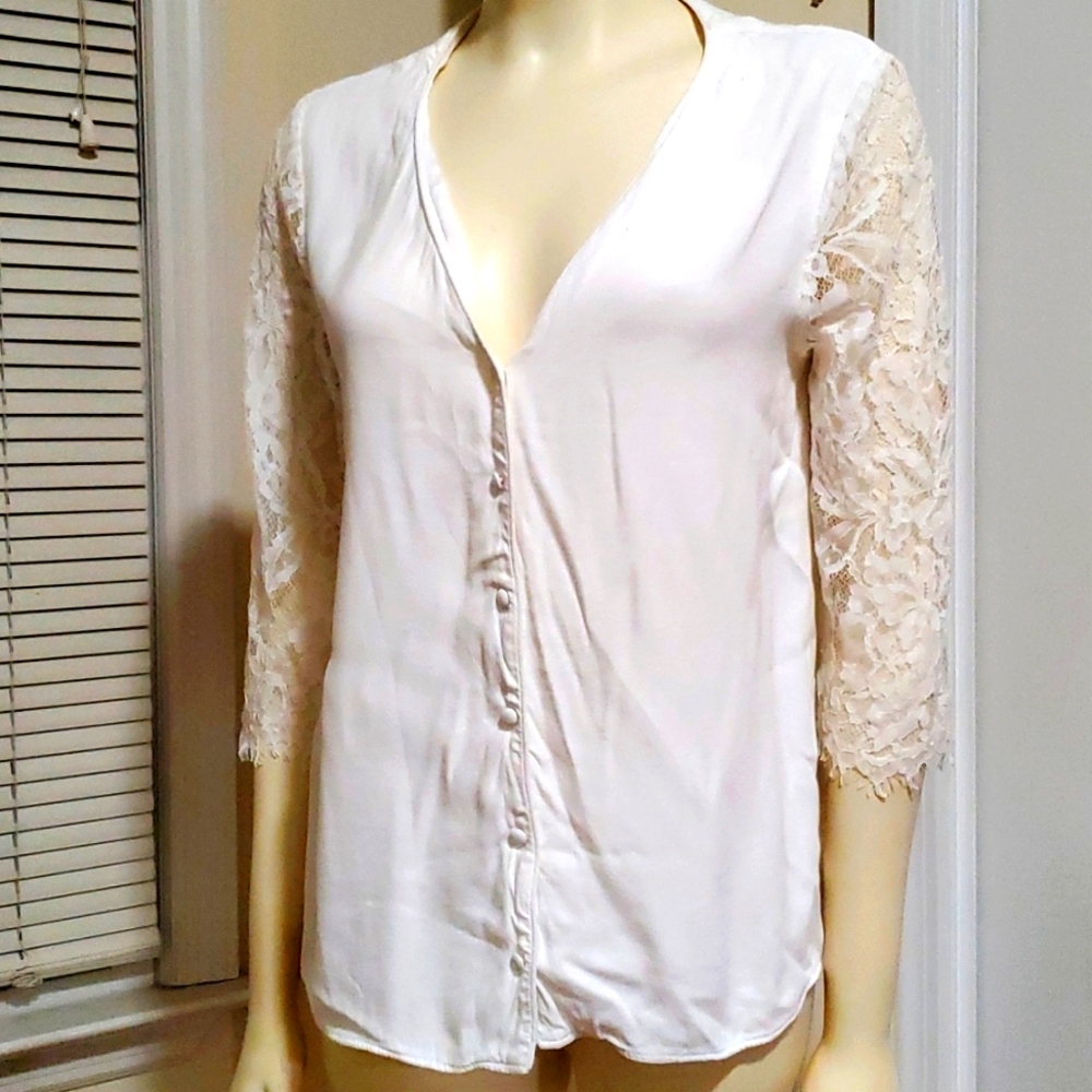 White button up top with lace sleeves